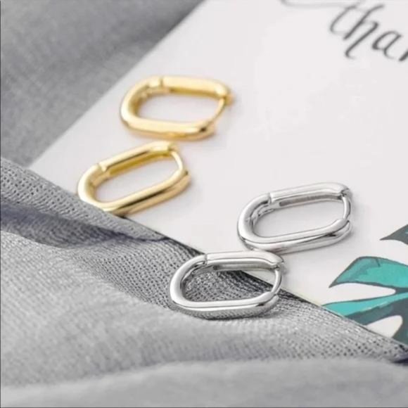 OVAL HOOPS 925 STERLING SILVER EARRINGS - Picture 4 of 6